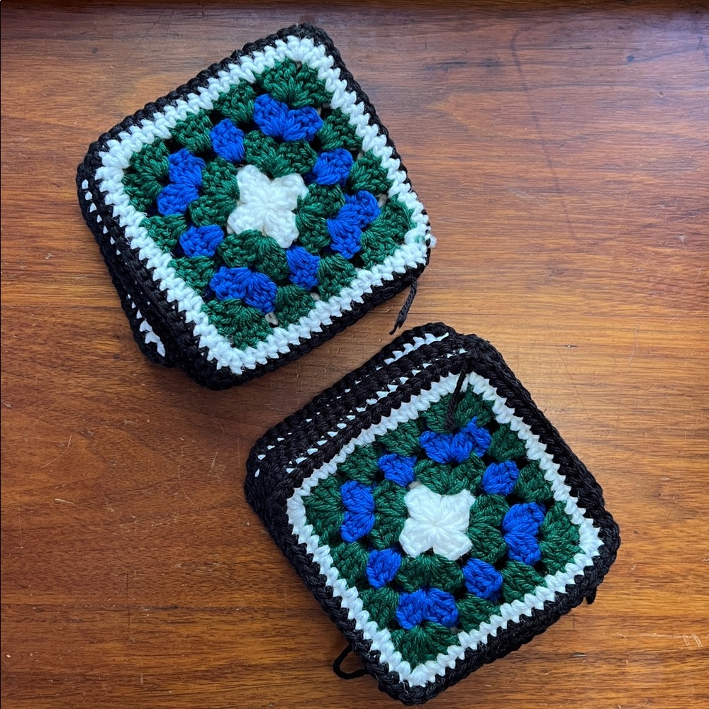 Crochet Granny Square with Green and blue Accents - Picture 2 of 5